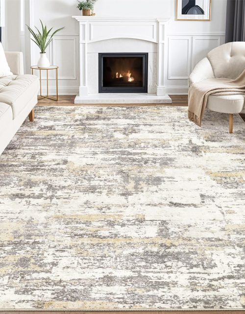 Area Rugs for Living Room: 9x12 Abstract Washable Rug Modern Neutral Large Soft Stain Resistant Non-Slip Backing Machine Table for Bedroom Dining Room Indoor Home Office Carpet - Gold Brown
