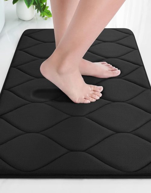 Colorxy Memory Foam Bathroom Rugs, Ultra Soft & Non-Slip Bath Mat, Water Absorbent and Machine Washable Bath Carpet Rug for Shower Bathroom Floor Rugs, 24''x16'', Black